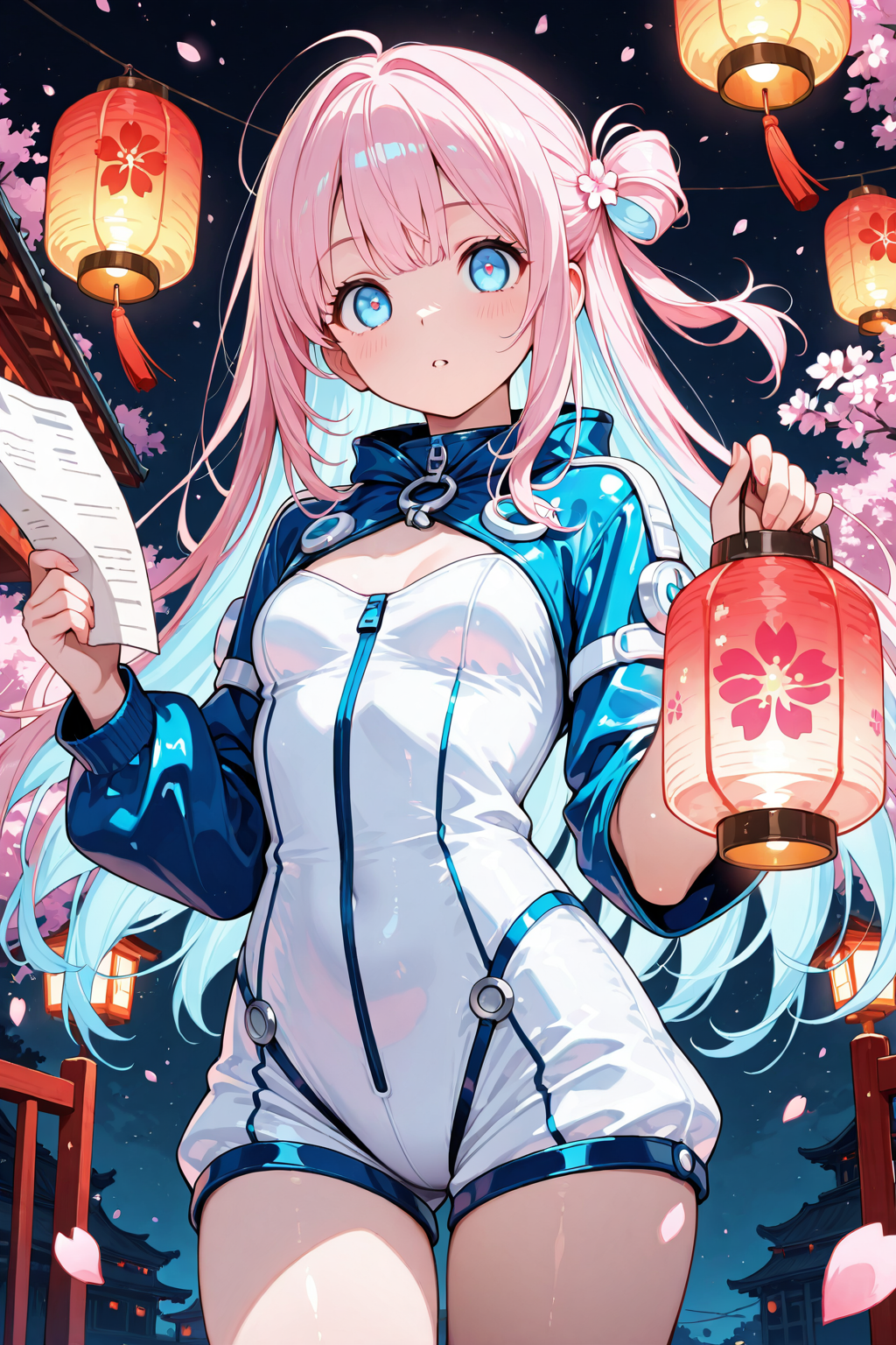 夜桜とランタン